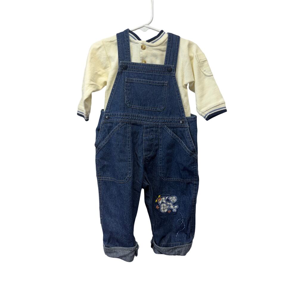 Rumble Tumble Overalls Blue Jean and sweater set Size 18 Month's  Boy's y2k